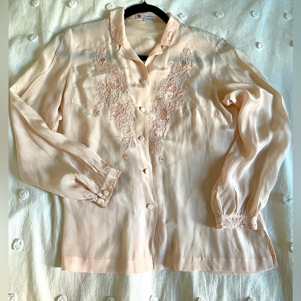 Hand-embroidered 100% Silk Blush colored Blouse